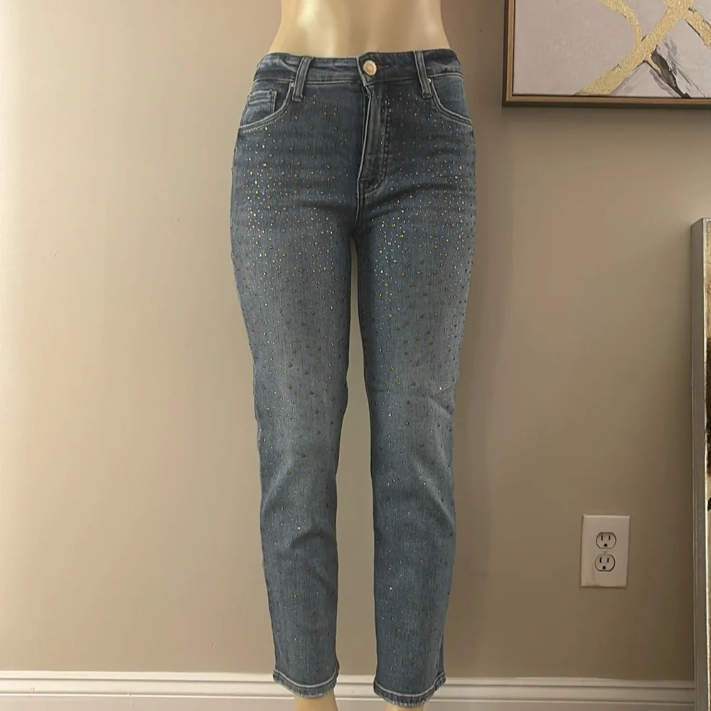 Kut from the Koth Reese Fab Ab Rhinestone HighWaist Ankle Slim Straight Leg Jean - Picture 4 of 8